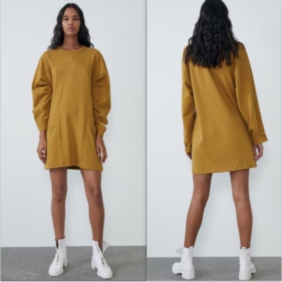 Zara Mustard Dress With Pockets NWT - Picture 3 of 16